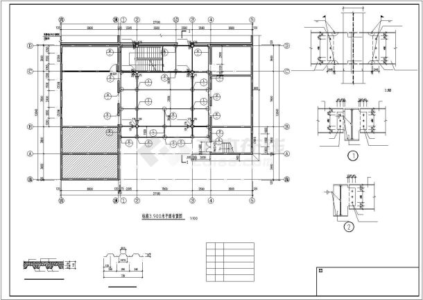 上海某艺术学院2层框架结构训练舞厅结构设计CAD图纸-图二