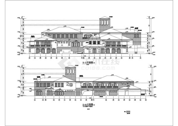 长沙市某社区3层框架结构休闲会所建筑设计CAD图纸-图二