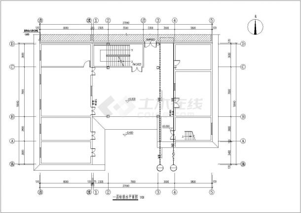 杭州某艺术学院490平米双层框混结构排练室给排水设计CAD图纸-图二