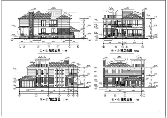 2层带天台独立豪华别墅建筑详细cad施工设计图纸_图1