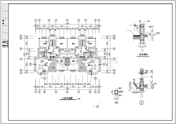 高档双拼别墅cad建筑设计施工图-图二