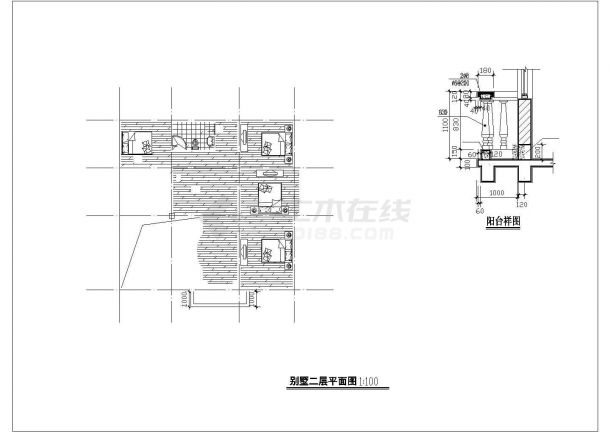 某小型2层砖混结构单体别墅建筑结构设计CAD图纸-图一