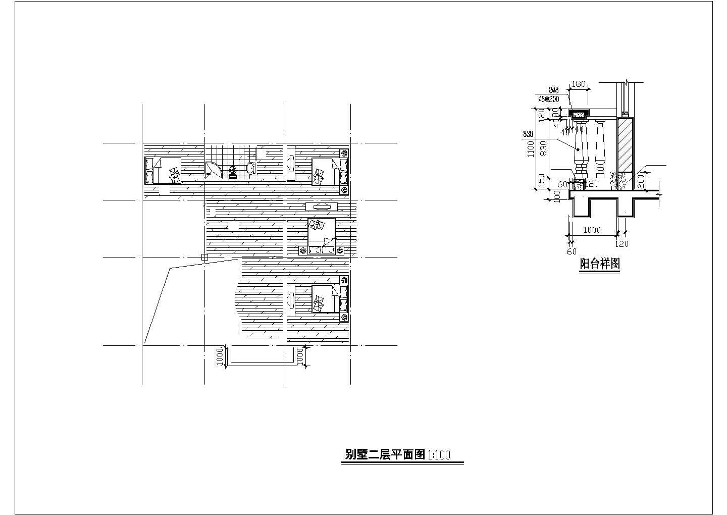 某小型2层砖混结构单体别墅建筑结构设计CAD图纸