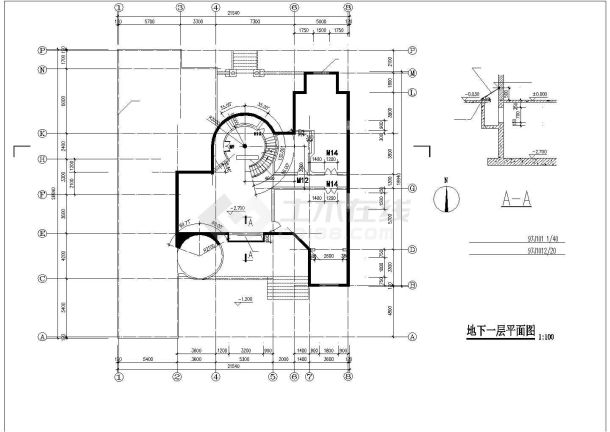 某两层别墅建筑设计施工图（平立剖面、旋转楼梯、卫生间等）-图一