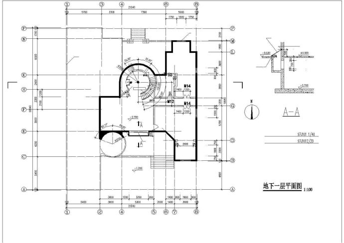 某两层别墅建筑设计施工图（平立剖面、旋转楼梯、卫生间等）_图1