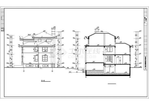 420平米3层框混结构单体别墅建筑设计CAD图纸（含半地下室层）-图二