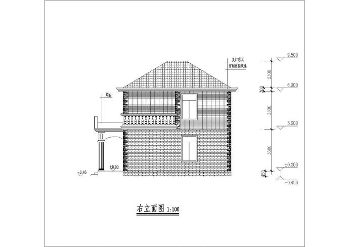 占地104平米3层桩混结构单体乡村别墅建筑设计CAD图纸_图1