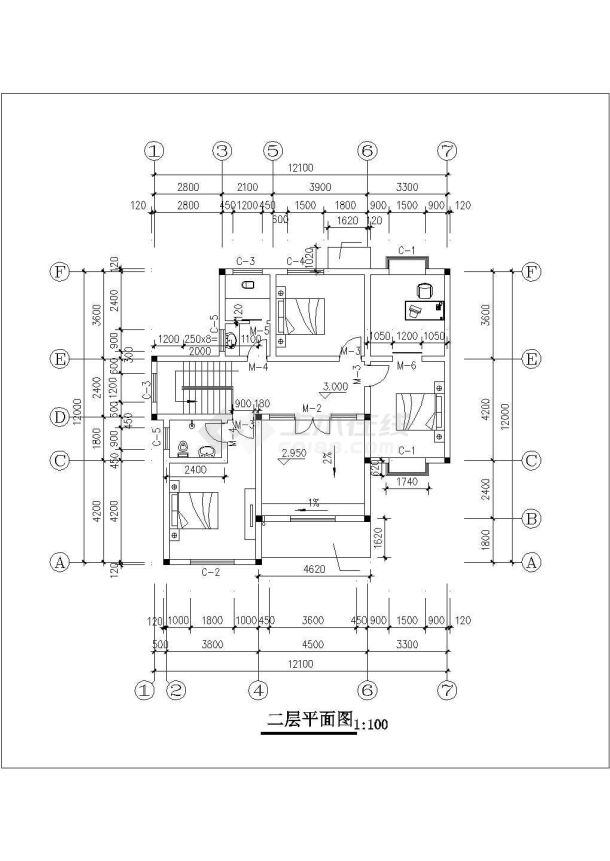 255平米2層磚混結構單體別墅建築設計cad圖紙,其中包含:各層平面圖