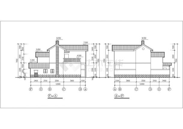 长沙市某别墅区245平米2层砖混结构独栋别墅平立剖面设计CAD图纸-图一