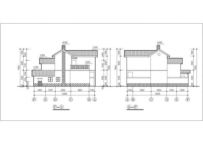 长沙市某别墅区245平米2层砖混结构独栋别墅平立剖面设计CAD图纸_图1