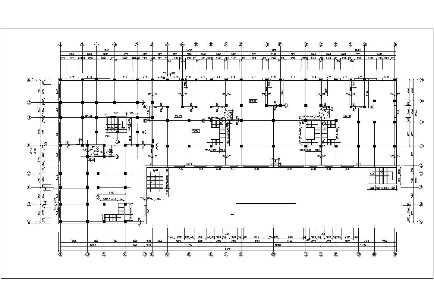 昆明市某小区7600平米五层结构住宅楼平面设计CAD图纸
