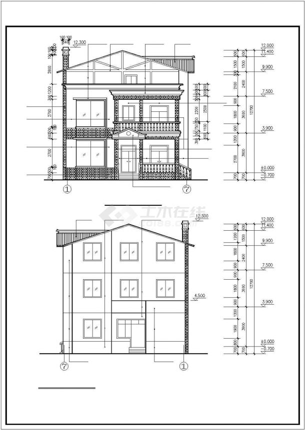 400平米3层砖混结构单体乡村别墅全套建筑设计CAD图纸-图一