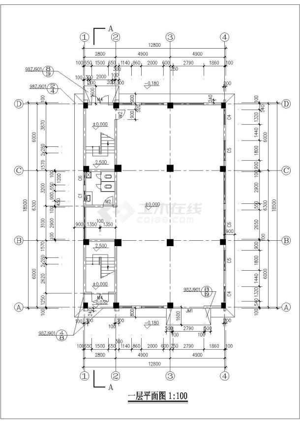 西安某城中村620平米4层砖混结构临街商住楼建筑设计CAD图纸-图二