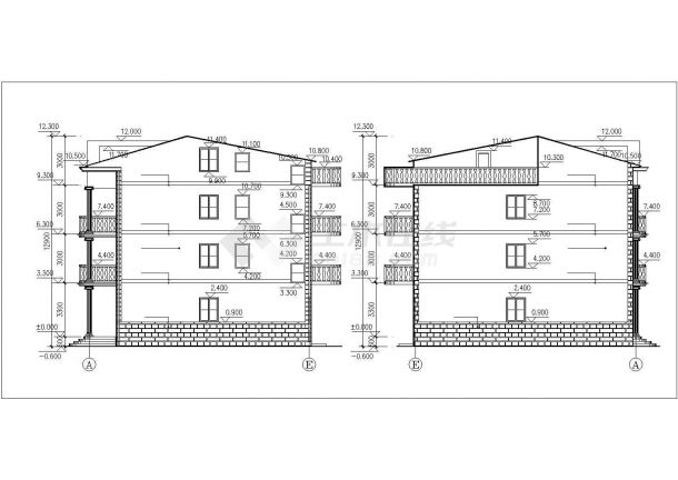 620平米4层砖混结构自建民居楼建筑设计CAD图纸（含阁楼层）-图二