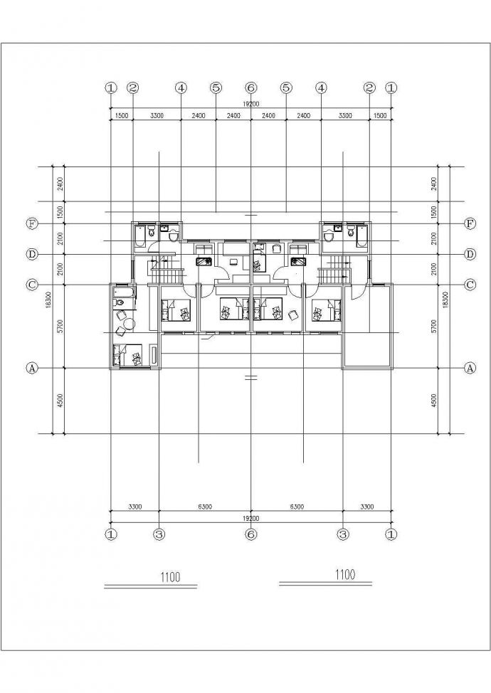 2层框混结构双拼别墅平立剖面设计CAD图纸（每户240平米/含错层）_图1