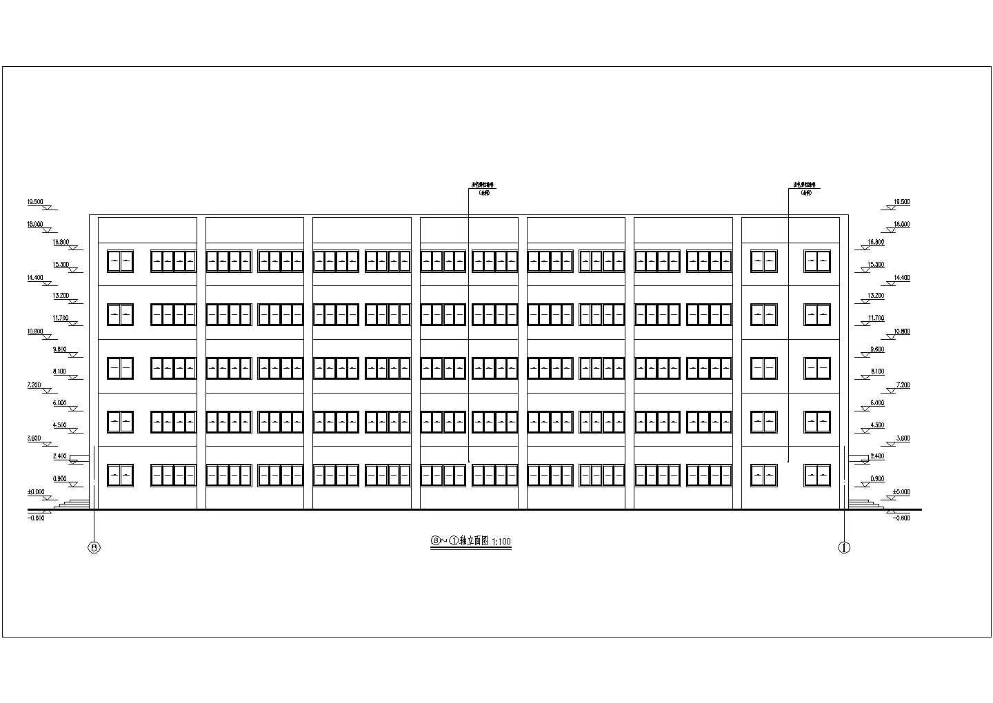 沈阳某工厂占地880平米五层框架结构办公楼平立剖面设计CAD图纸