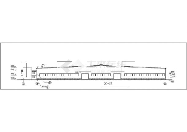 1.1万平米单层轻钢结构结构生产车间平立剖面设计CAD图纸-图一