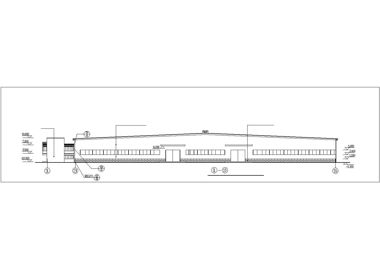 1.1万平米单层轻钢结构结构生产车间平立剖面设计CAD图纸