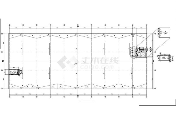 某工厂1.1万平米三层框架结构加工厂房平立剖面设计CAD图纸（含机房层）-图一