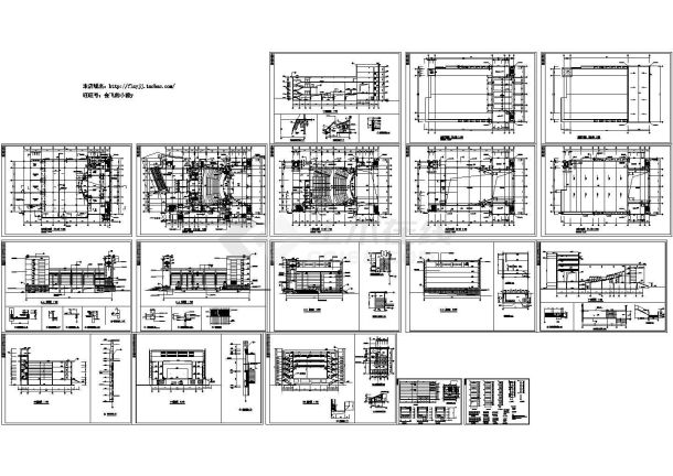 5层带架空层4975平米影剧院设计建筑施工cad图纸，共十八张-图一