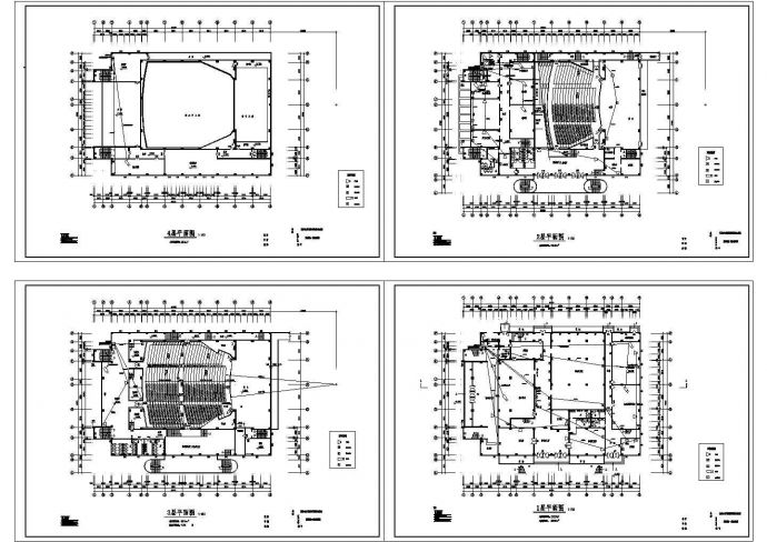 4层6956平米影剧院设计建筑施工cad图纸，共四张_图1