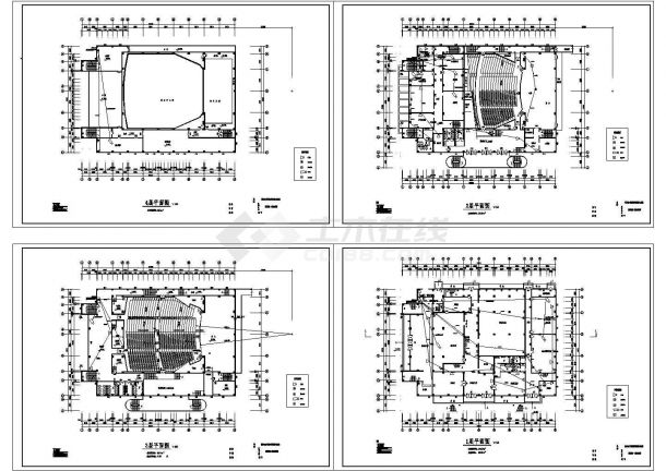 4层6956平米影剧院设计建筑施工cad图纸，共四张-图二