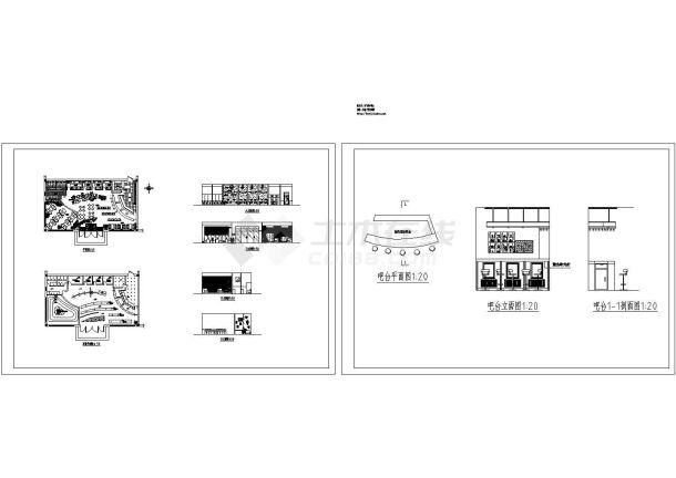 洋河咖啡厅装修设计施工cad图纸，共七张-图一