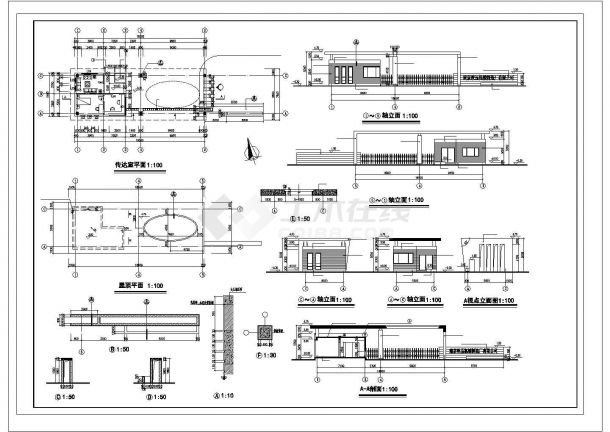 某厂区大门及传达室建筑cad设计施工图带效果图-图二