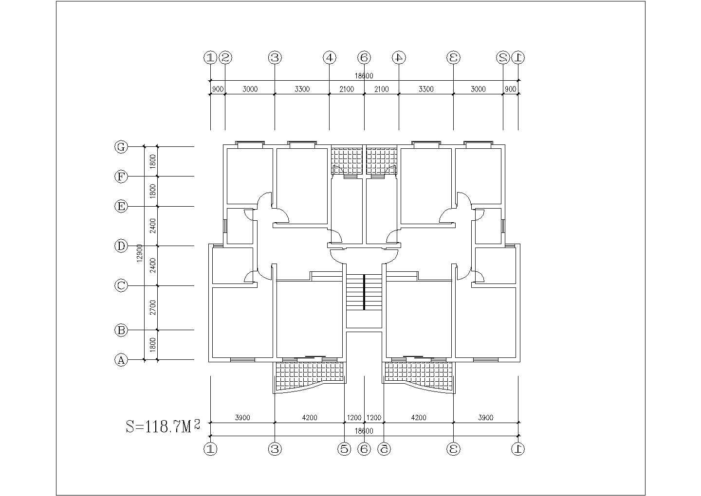 1至4室住宅户型建筑cad平面设计图纸