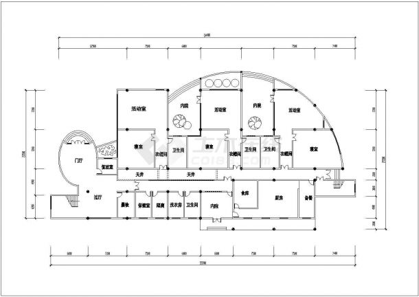 某幼儿园二层框架结构教学楼设计cad建筑方案图纸（标注详细）-图一