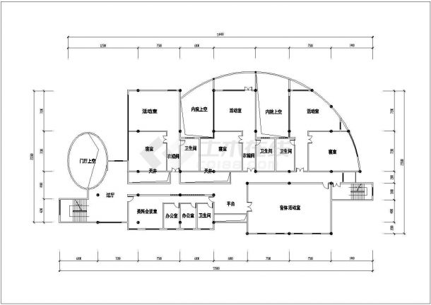 某幼儿园二层框架结构教学楼设计cad建筑方案图纸（标注详细）-图二