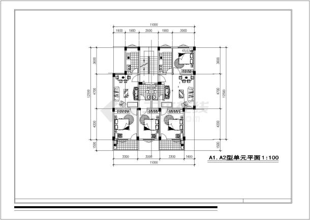 北京万科小区三期住宅楼经典1梯双户户型设计CAD图纸（共7张）-图一