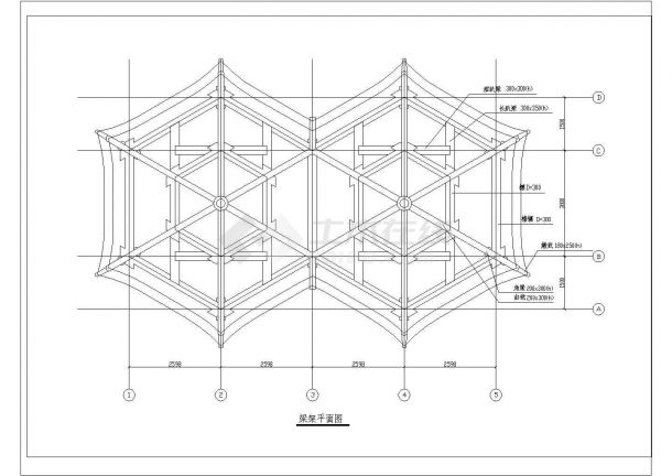 木结构六角连亭cad图纸设计-图一