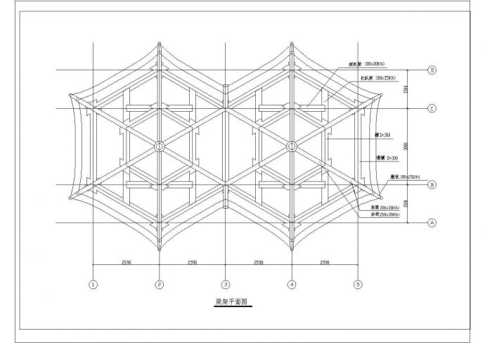 木结构六角连亭cad图纸设计_图1