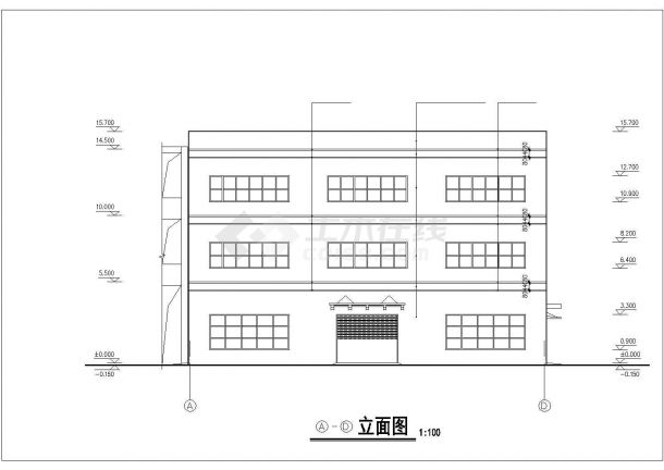 阜阳市某工厂占地780平米3层框架结构生产车间建筑设计CAD图纸-图一
