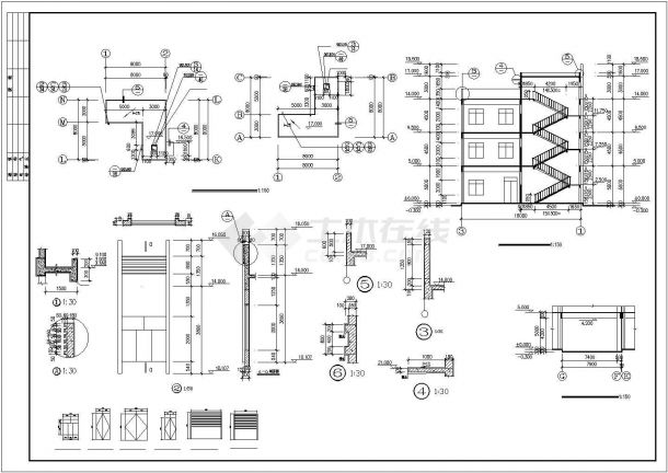 东莞市某工厂1700平米3层框架结构生产车间建筑设计CAD图纸-图一