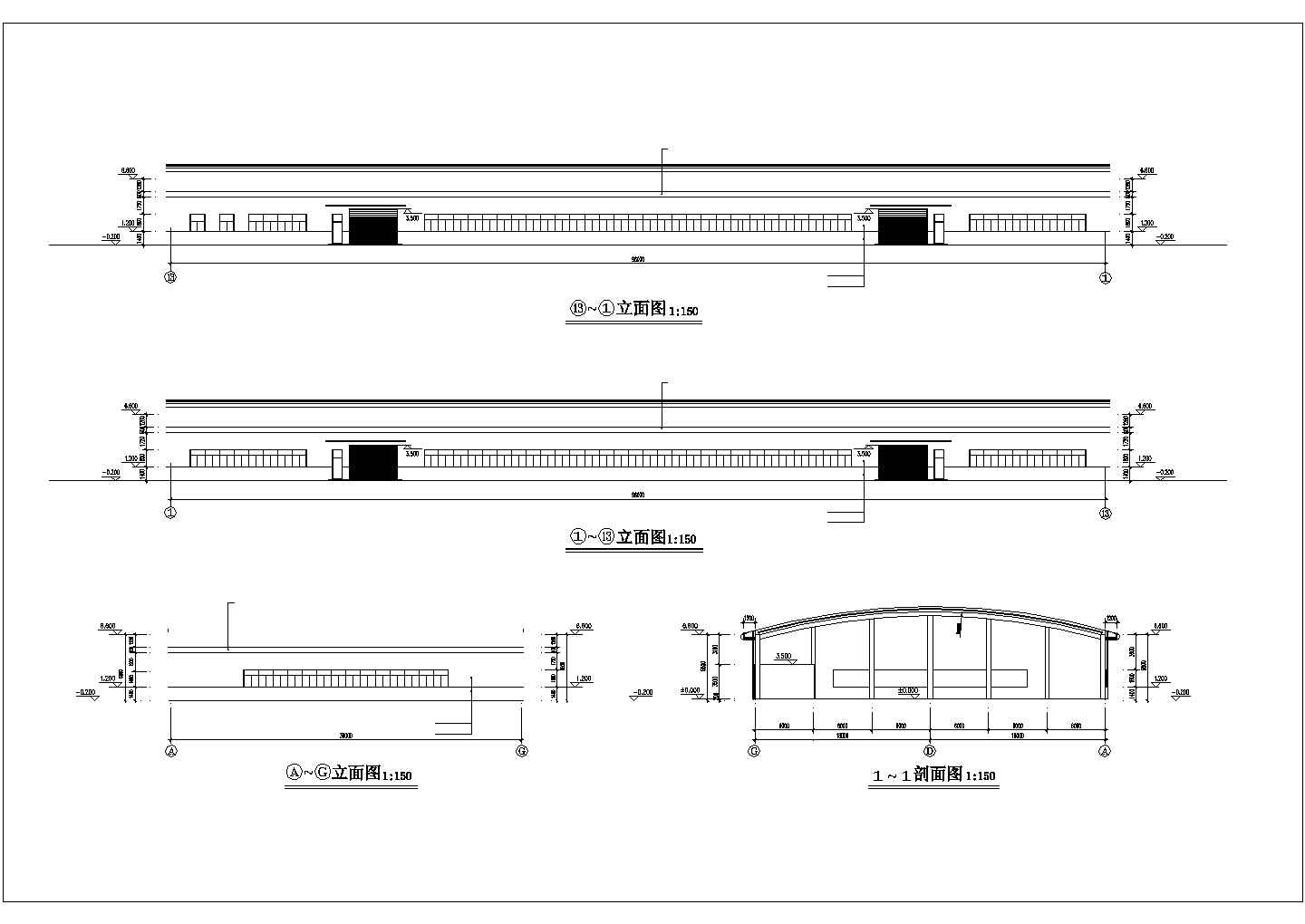 泉州某工厂2900平米单层钢框架结构组装厂房平立剖面设计CAD图纸