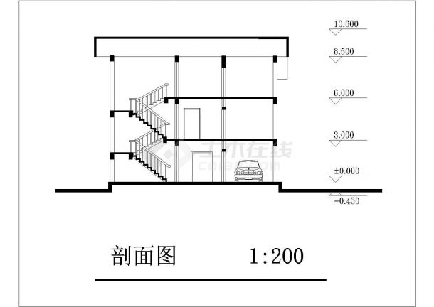 扬州某乡村占地104平米3层框混结构独栋别墅平立剖面设计CAD图纸-图一
