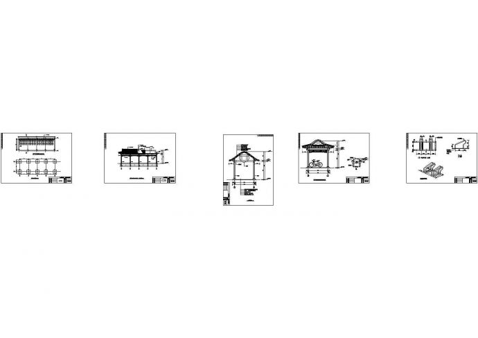 某仿古自行车棚设计cad全套建筑施工图纸（标注详细）_图1