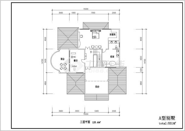 嘉兴市某山区530平米3层框架结构豪华别墅平立面设计CAD图纸-图一