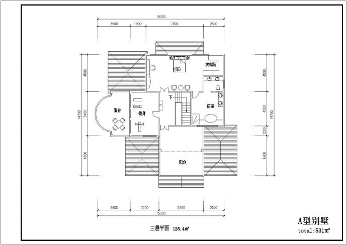 嘉兴市某山区530平米3层框架结构豪华别墅平立面设计CAD图纸_图1