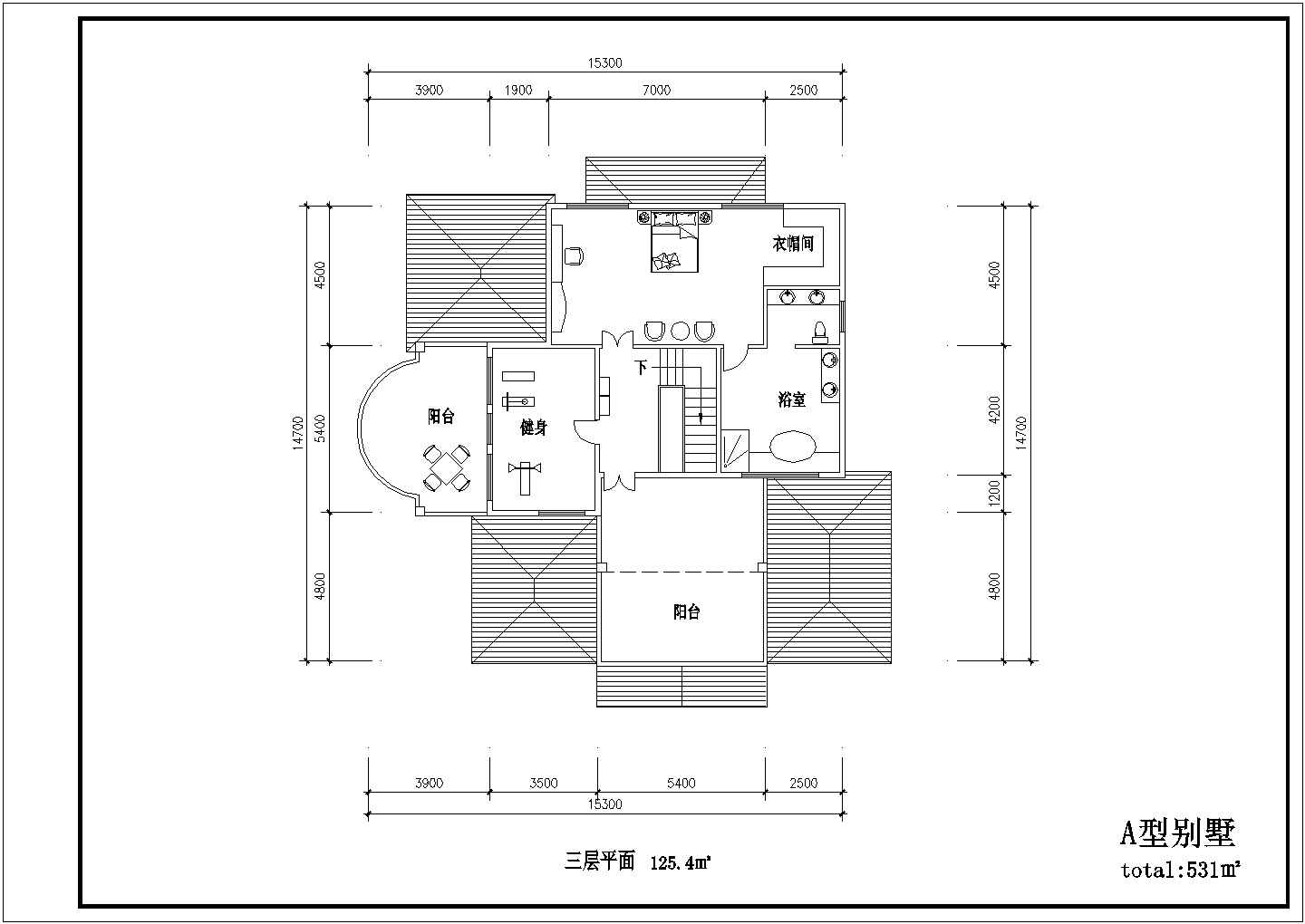 嘉兴市某山区530平米3层框架结构豪华别墅平立面设计CAD图纸