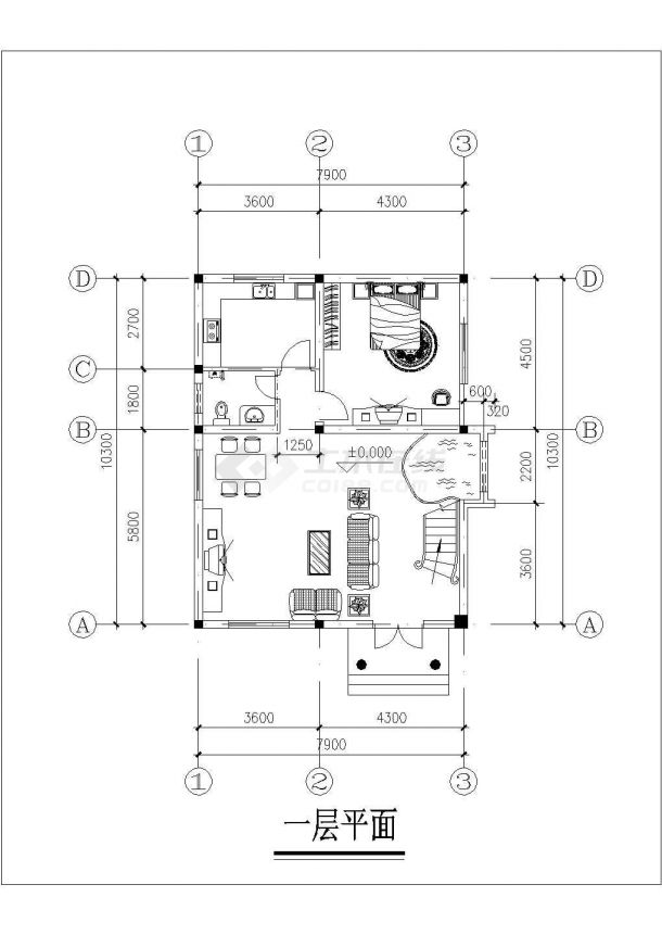 徐州某村镇某中型3层砖混结构乡村别墅平立面设计CAD图纸-图一