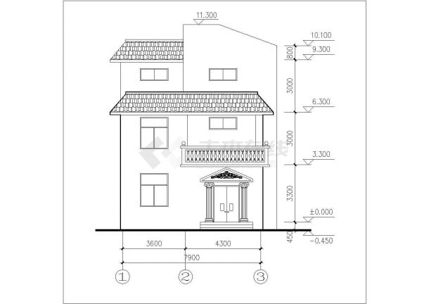 徐州某村镇某中型3层砖混结构乡村别墅平立面设计CAD图纸-图二