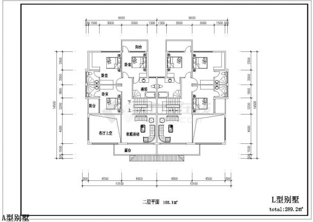 3层框混结构双拼别墅平立面设计CAD图纸（每户290平米）-图一