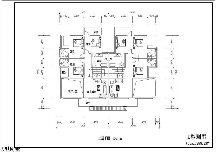 3层框混结构双拼别墅平立面设计CAD图纸（每户290平米）_图1