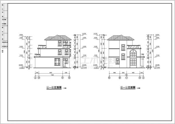 福州某村镇355平米三层砖混结构单体乡村别墅建筑设计CAD图纸-图二