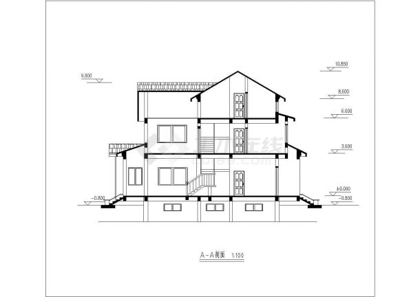 385平米4层砖混结构独栋别墅平立剖面设计CAD图纸（含阁楼）-图二