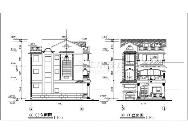 297平米3层砖混结构单体别墅全套建筑设计CAD图纸（含夹层）-图一