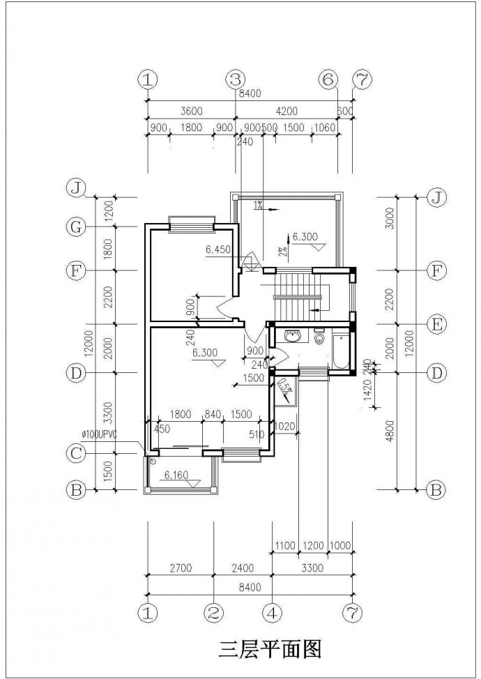 许昌市某村镇246平米3层砖混结构单体乡村别墅建筑设计CAD图纸_图1